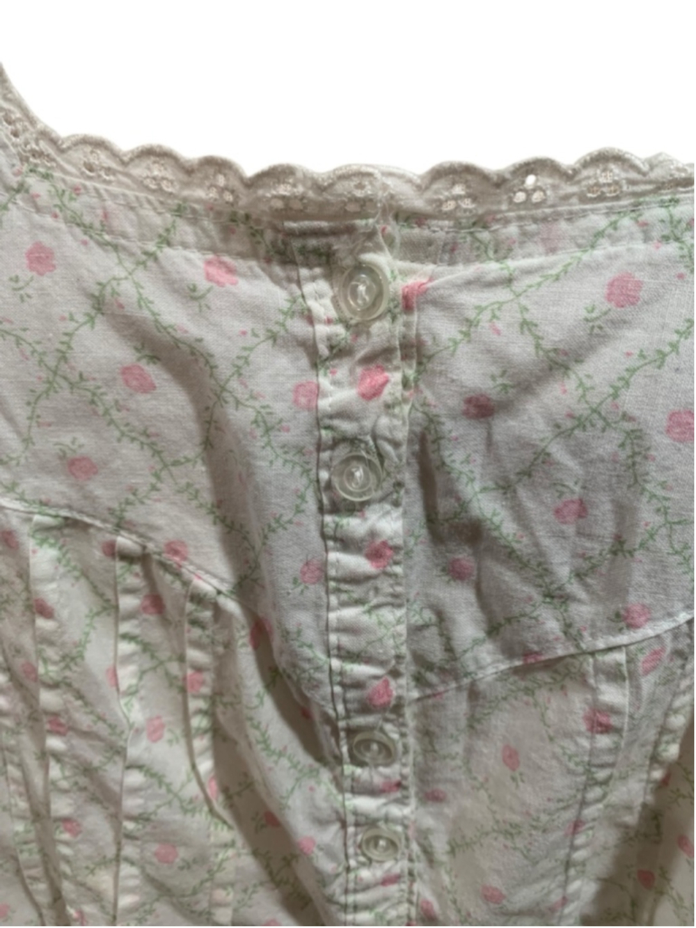 Vntg 90’s Women's LINDSEY BLAKE White Pink Floral Cotton Pajama Nightgown L - Picture 7 of 10
